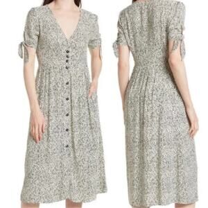 Melloday | Tie Sleeve V-Neck Button-Front Midi Dress Ivory Black